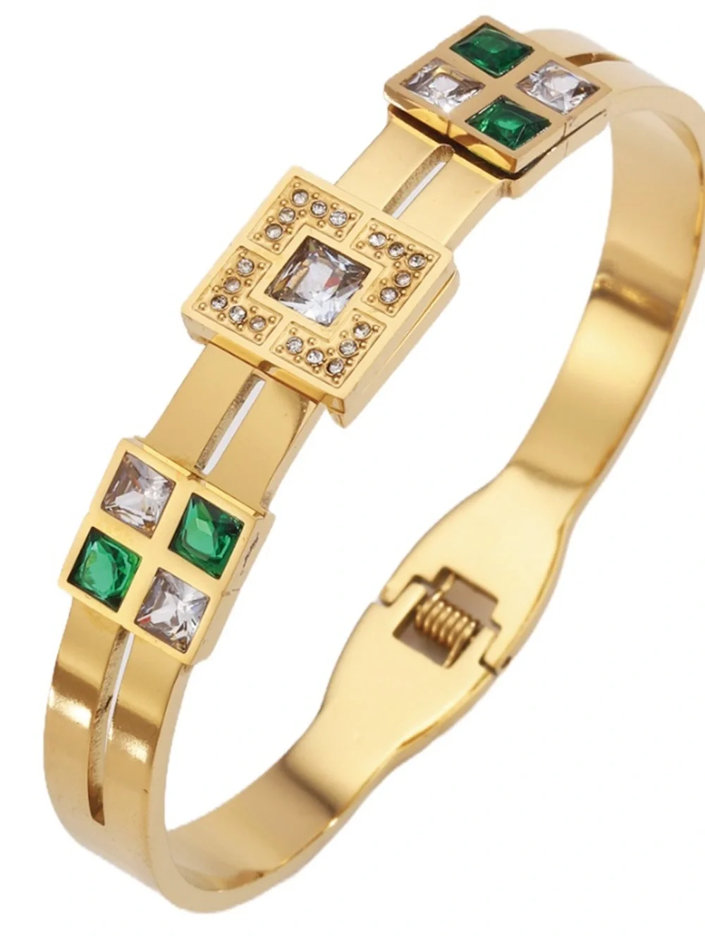 Gold-Tone Bracelet with Emerald Green and Clear Stones